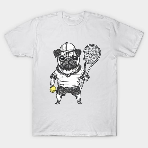 Tennis Pug T-Shirt by Pickledjo